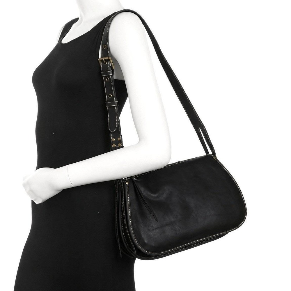Y2K Hobo Ridge 100% Leather Saddle Bag Black Shoulder Crossbody Brass Zip Coach
